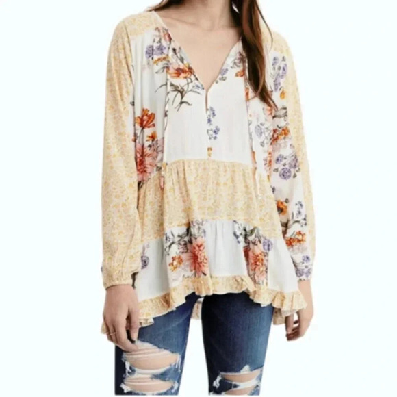 American  Eagle Womens Size Small Floral Bohemian Tunic Blouse - Picture 1 of 16